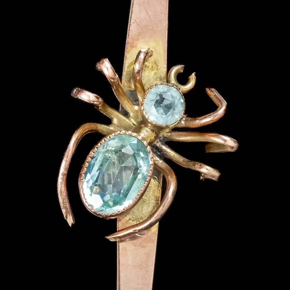 Antique Edwardian Spider Bar Brooch 9ct Gold Blue… - image 6