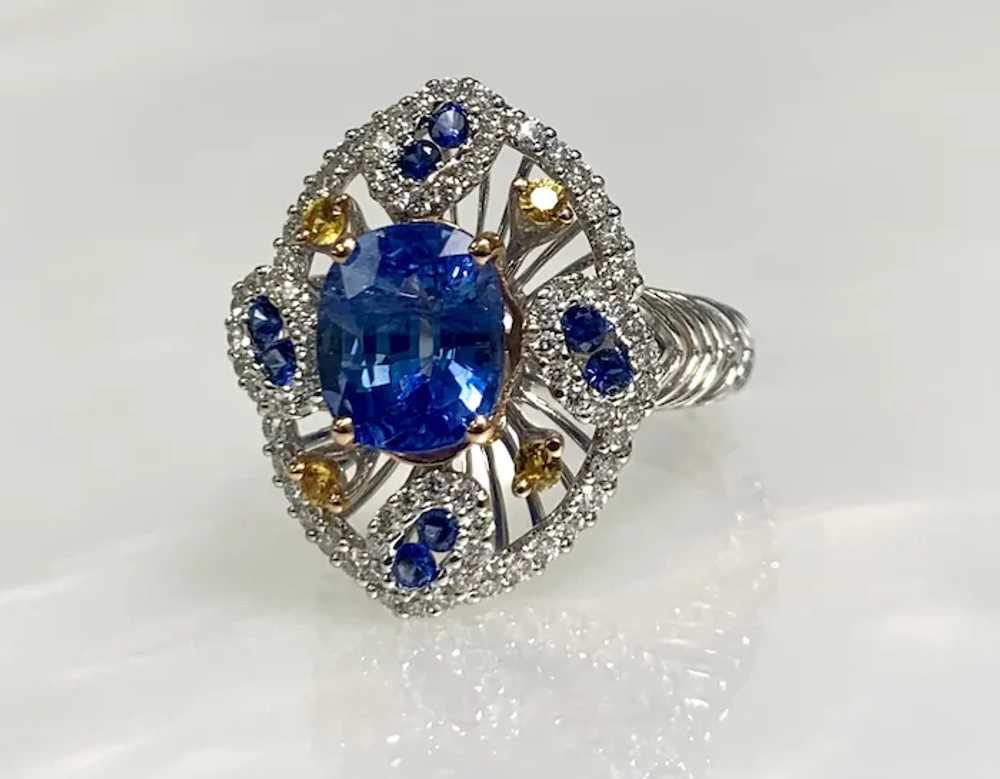 18K White Gold Oval Cut Blue Sapphire Diamond Eng… - image 2
