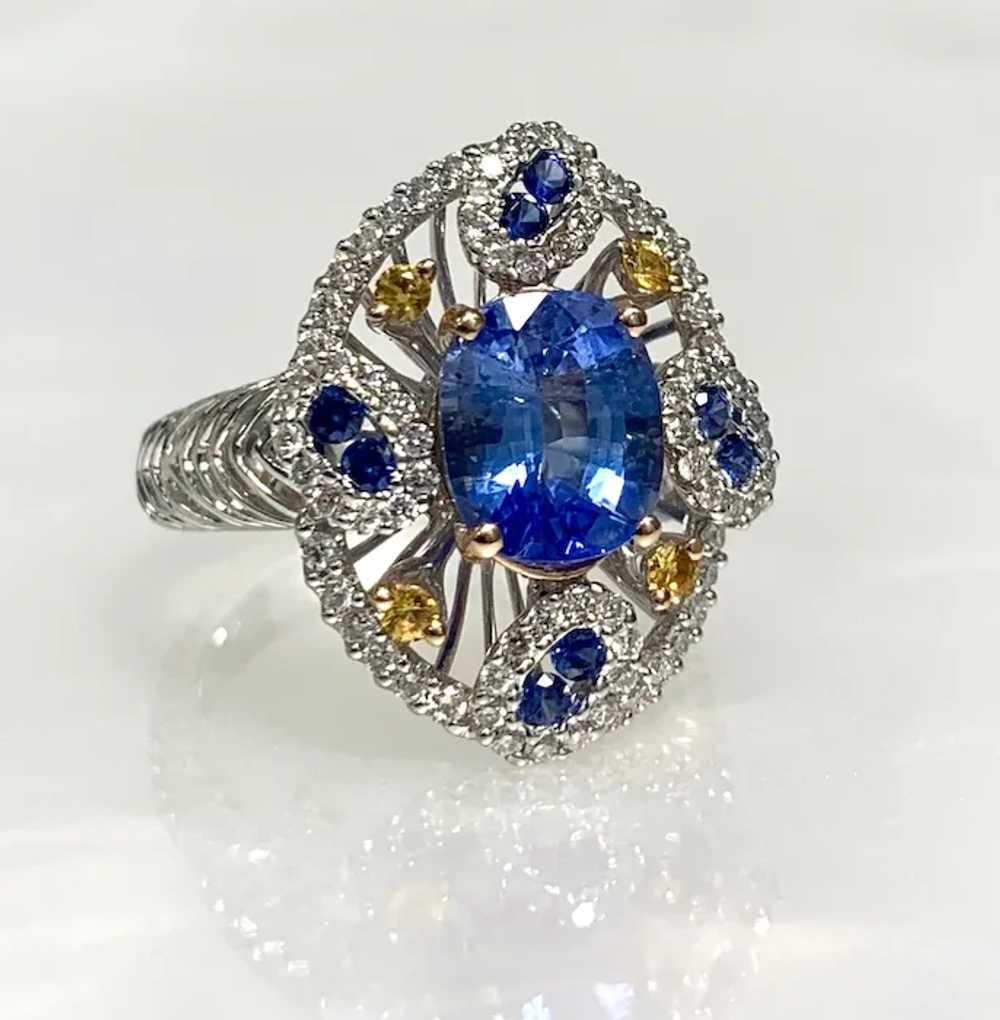 18K White Gold Oval Cut Blue Sapphire Diamond Eng… - image 3