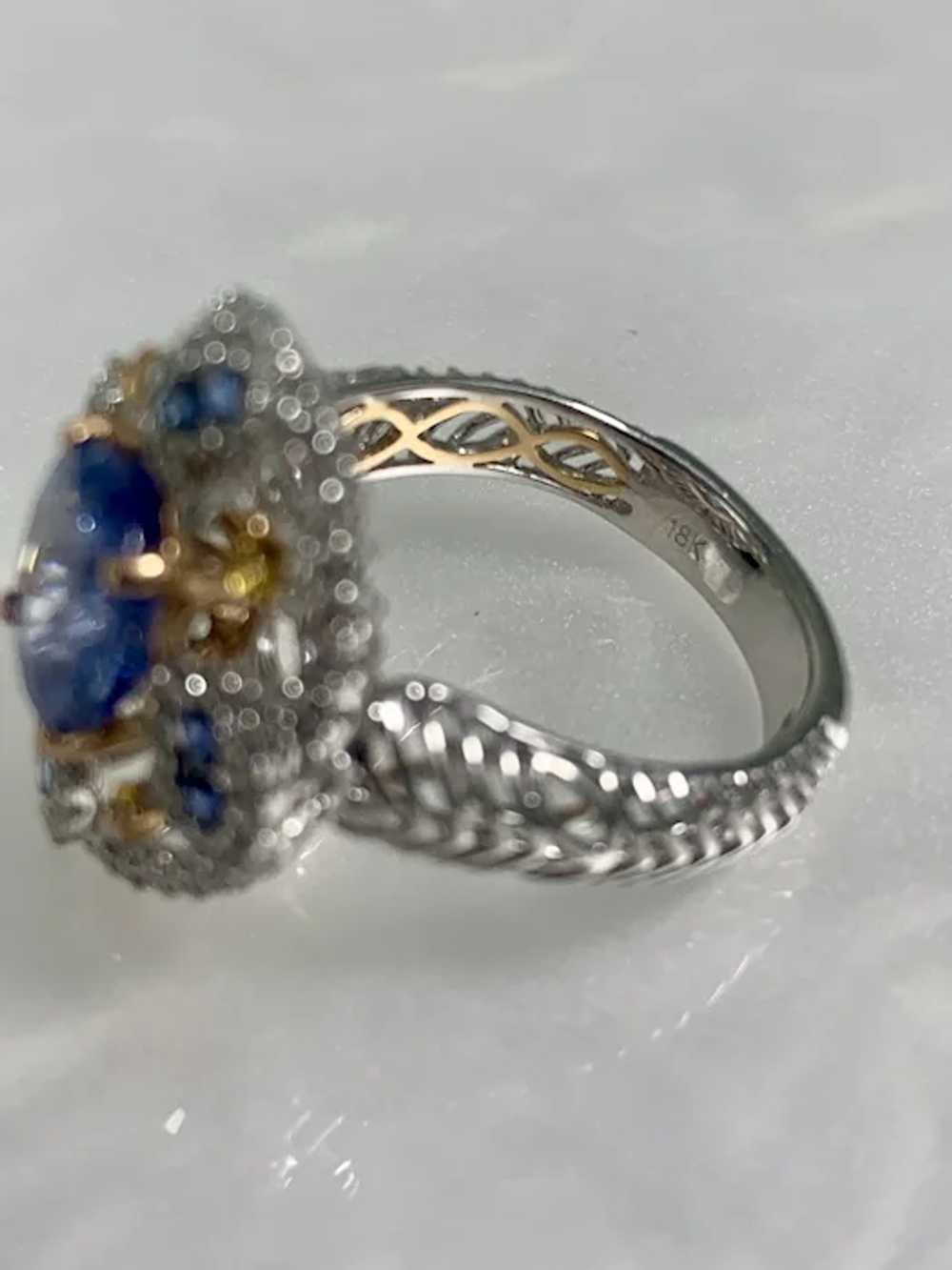 18K White Gold Oval Cut Blue Sapphire Diamond Eng… - image 5