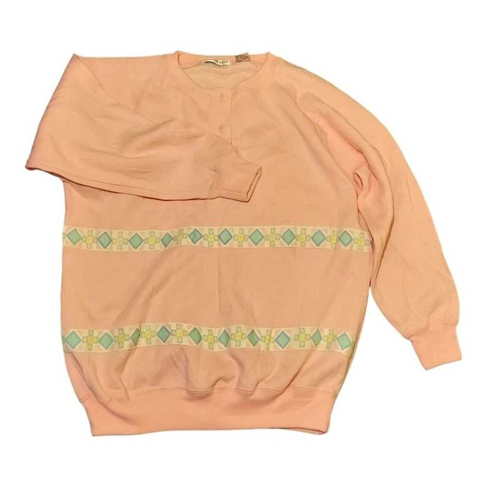 VINTAGE 90s Eileen & Co Pullover Pastel Pink Azte… - image 1