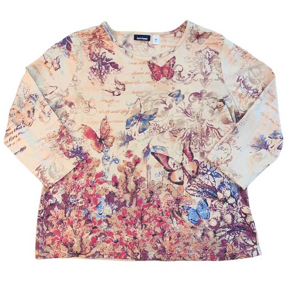 Y2K All Over Print Butterfly Pattern 3/4 Sleeve T… - image 1