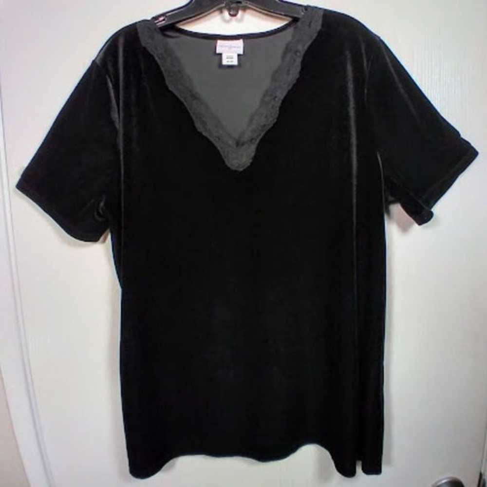 Jaclyn Smith Black Stretch Velveteen Blouse w/Lac… - image 10