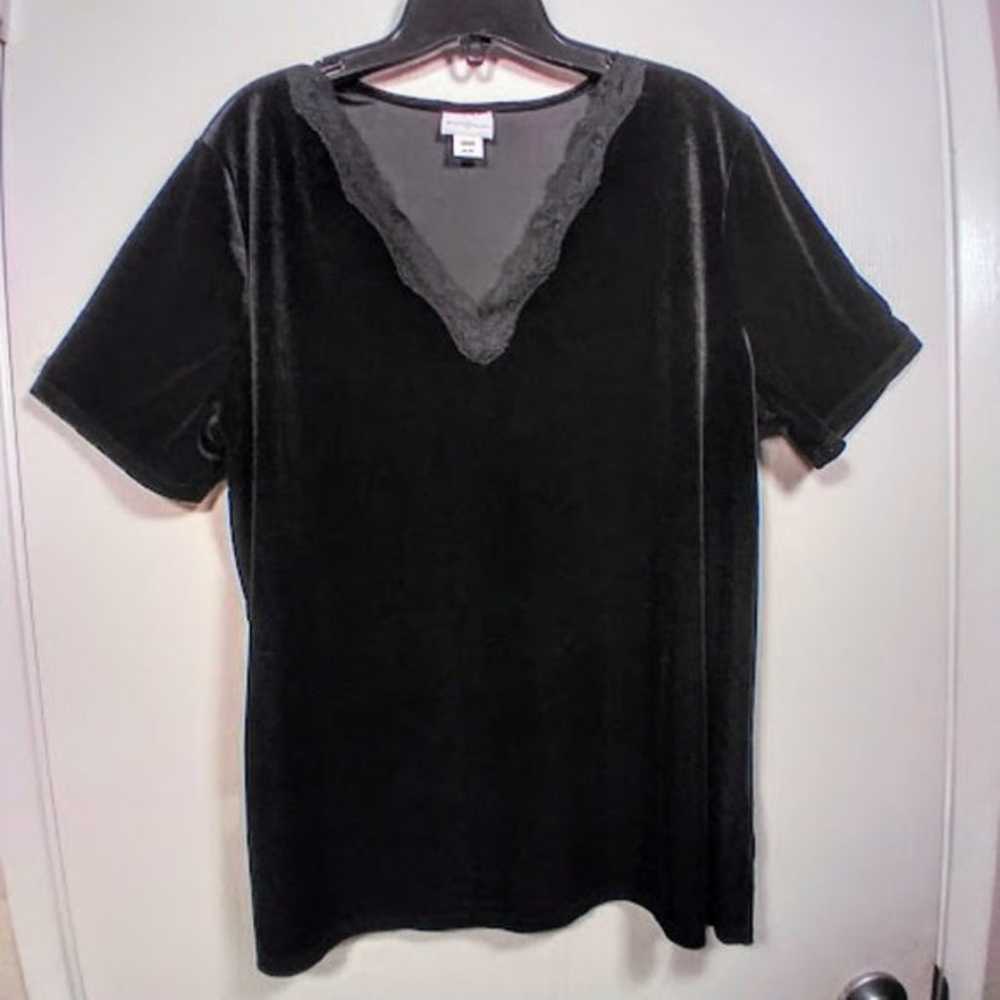 Jaclyn Smith Black Stretch Velveteen Blouse w/Lac… - image 2