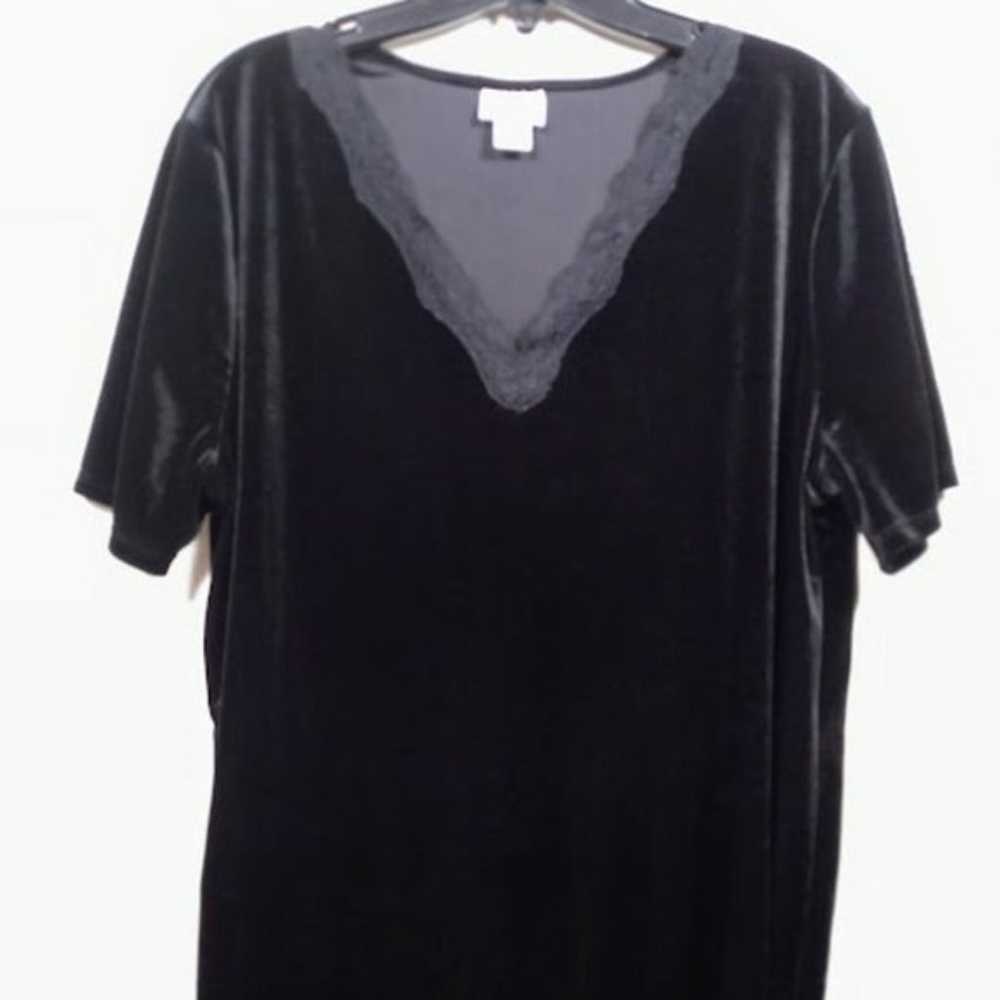 Jaclyn Smith Black Stretch Velveteen Blouse w/Lac… - image 3