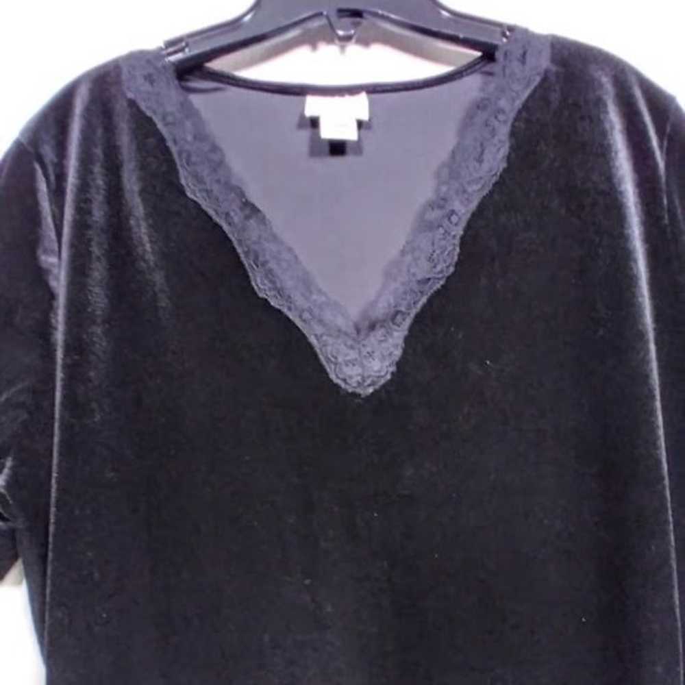Jaclyn Smith Black Stretch Velveteen Blouse w/Lac… - image 4