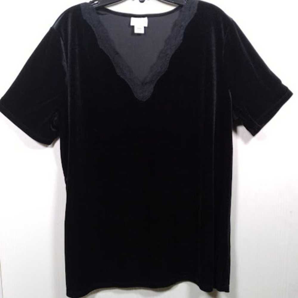 Jaclyn Smith Black Stretch Velveteen Blouse w/Lac… - image 5