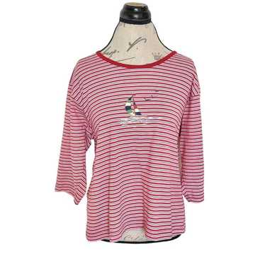Vintage Shenanigans Top Striped Red White Embroide