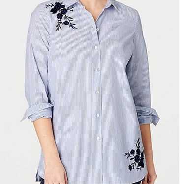 J Jill striped floral embroidered top- 90’s style