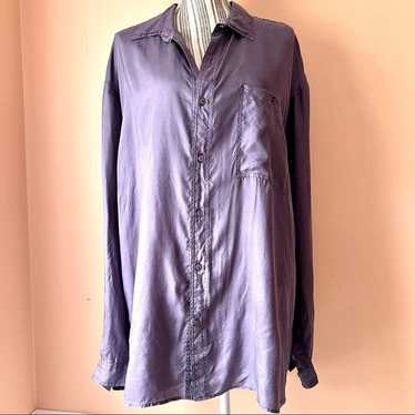 Vintage Oversize Silk Blouse Purple Button Down W… - image 1