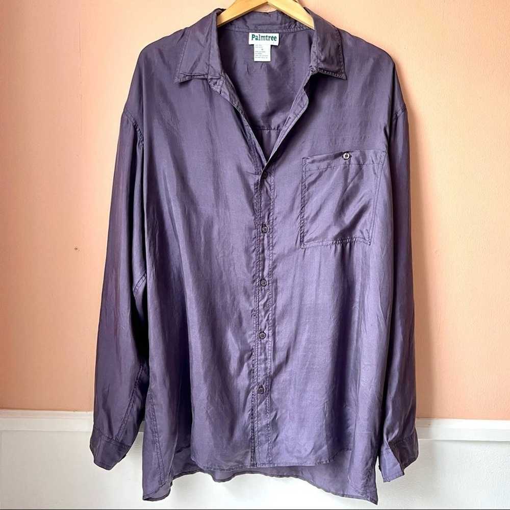 Vintage Oversize Silk Blouse Purple Button Down W… - image 2