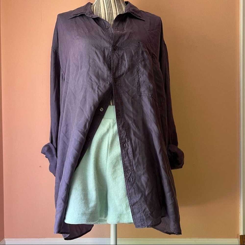 Vintage Oversize Silk Blouse Purple Button Down W… - image 4