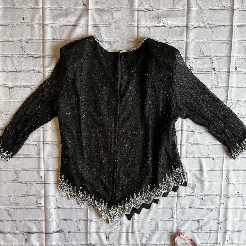 Vintage 80s Beaded Evening Top Womens Blouse Blac… - image 10