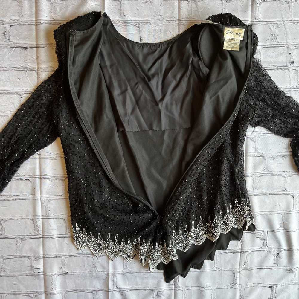 Vintage 80s Beaded Evening Top Womens Blouse Blac… - image 4