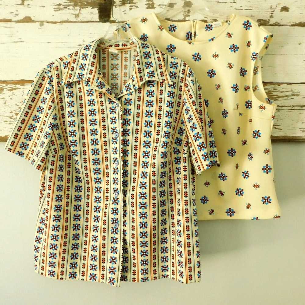 Vintage 2 Piece Twin Set Shirt & Sleeveless Top B… - image 1