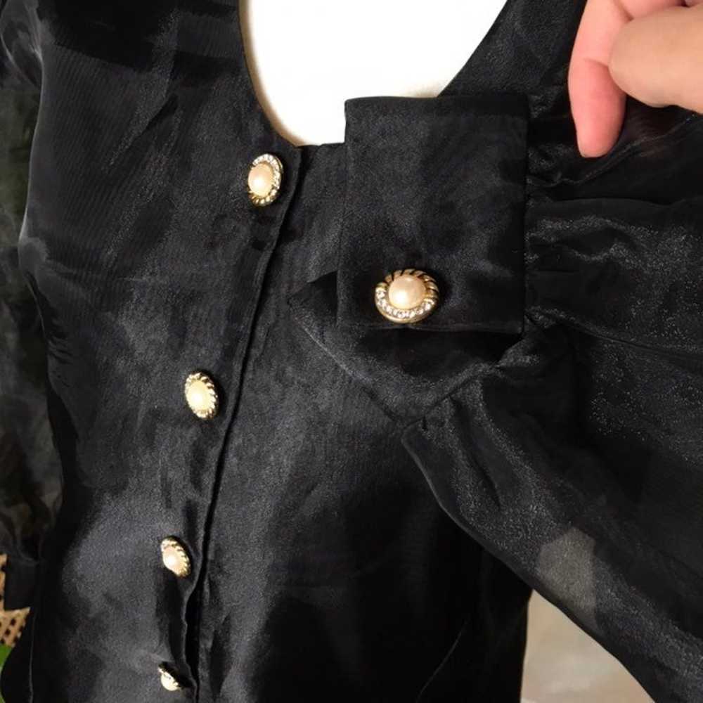 Vintage Chic Black Button Down Blouse - image 8