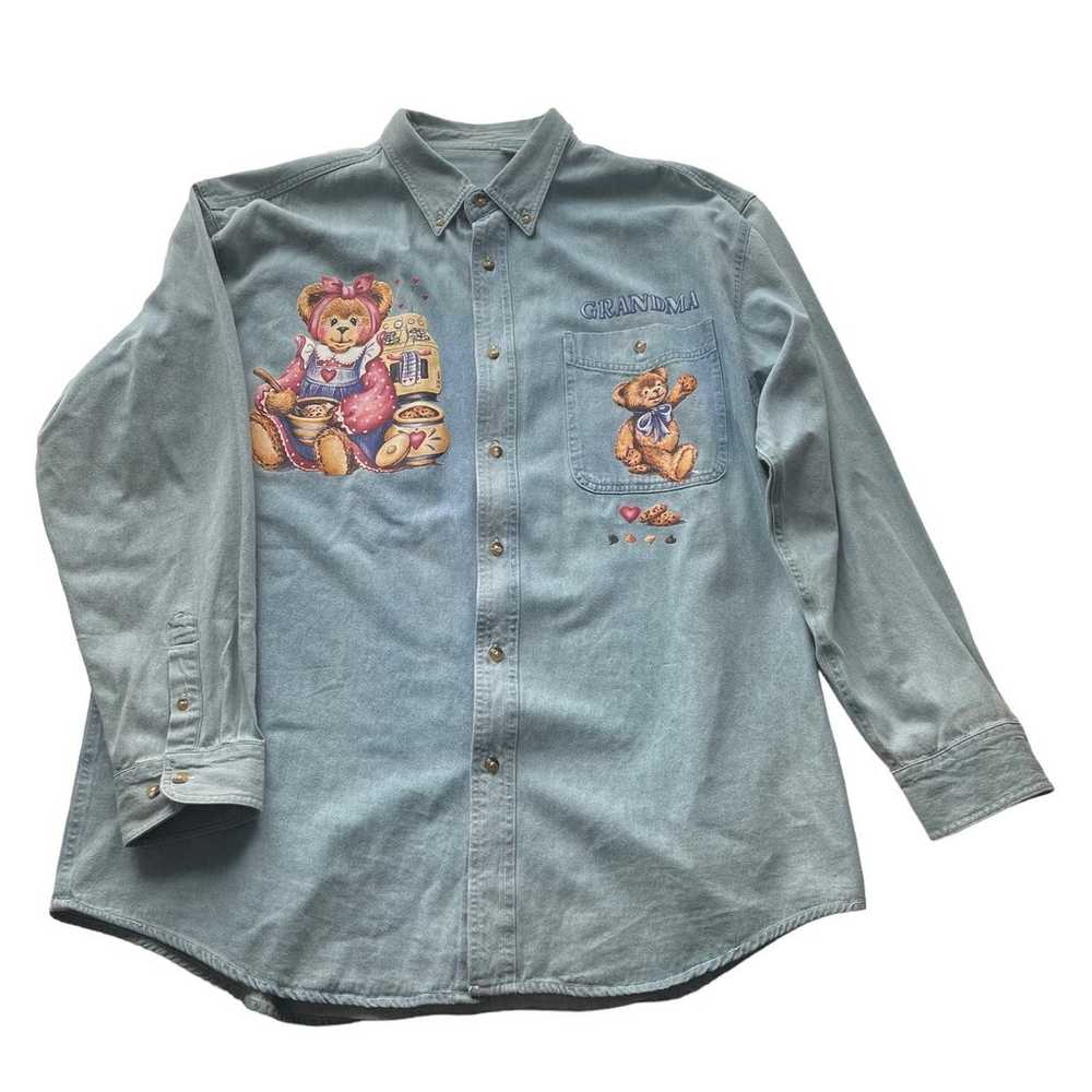 Vintage Air Waves Denim Jean Shirt Blue XL Grandm… - image 9