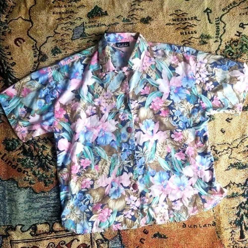 Vintage pastel Pink and blue Hawaiian shirt - image 1