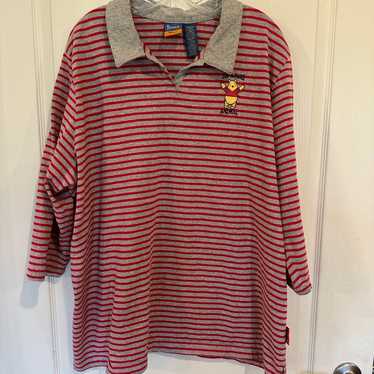 Disney Pooh vintage red and gray striped polo 3/4… - image 1