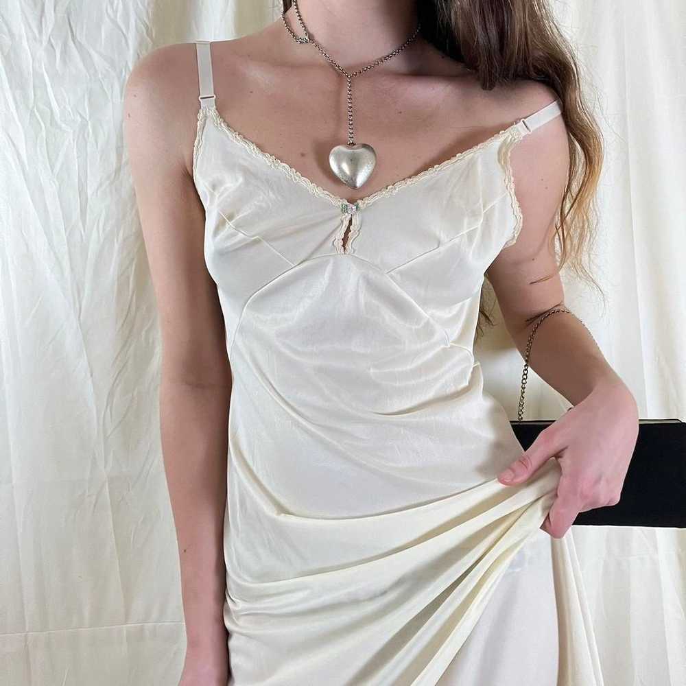 Vintage Crème White Silky Nightgown Slip Dress - image 2