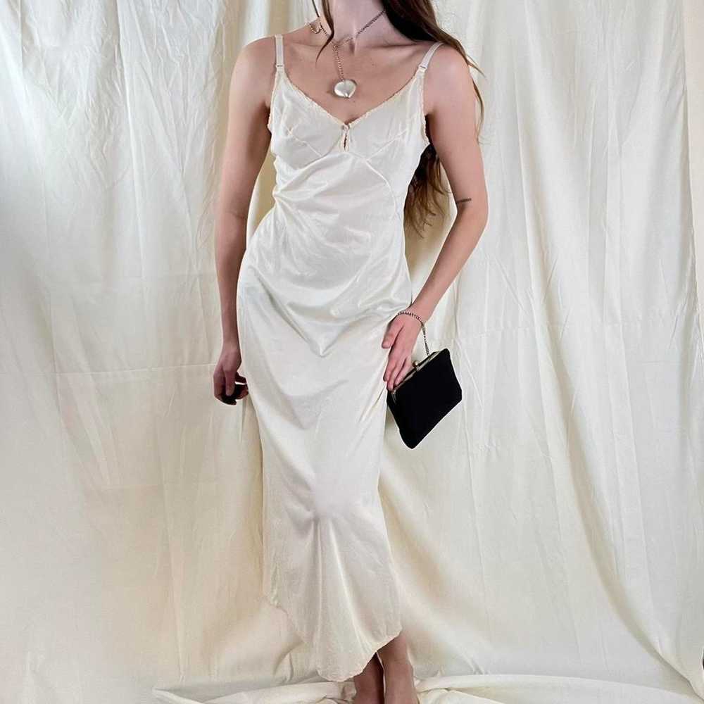 Vintage Crème White Silky Nightgown Slip Dress - image 3