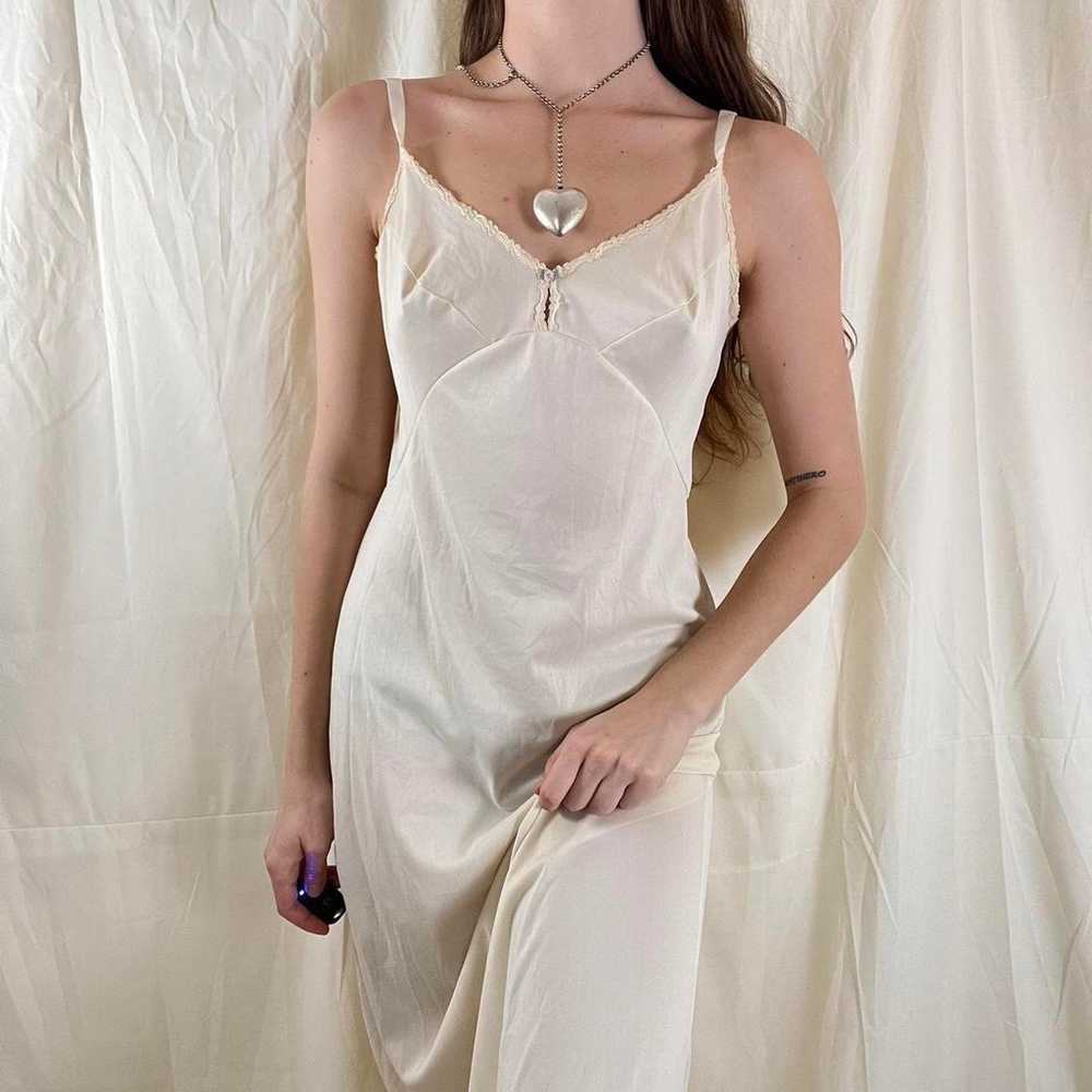Vintage Crème White Silky Nightgown Slip Dress - image 4