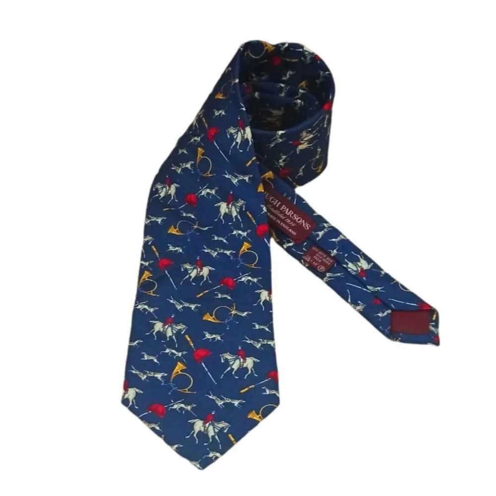 Designer HUGH PARSONS Hunting Silk Tie HANDMADE E… - image 6