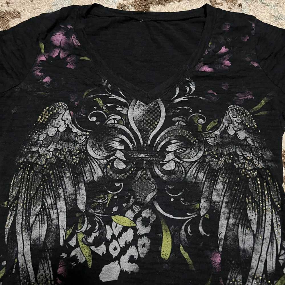 Affliction Cyber Y2K Fleur Wings Womens Shirt Siz… - image 2