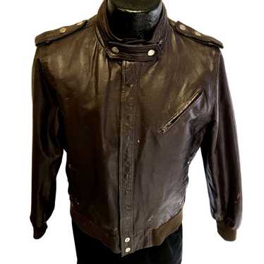 Unkwn 60's Grais Oxblood Leather CAFE RACER Coat … - image 1