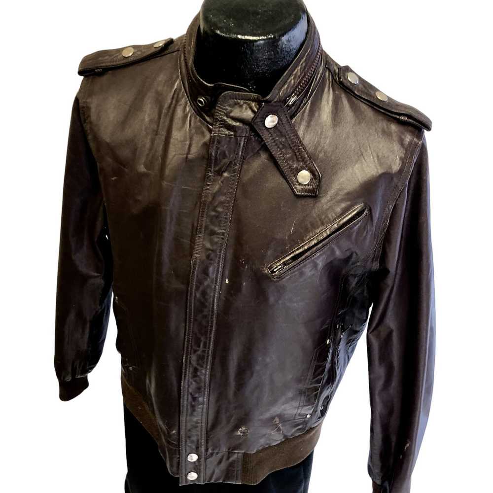 Unkwn 60's Grais Oxblood Leather CAFE RACER Coat … - image 2