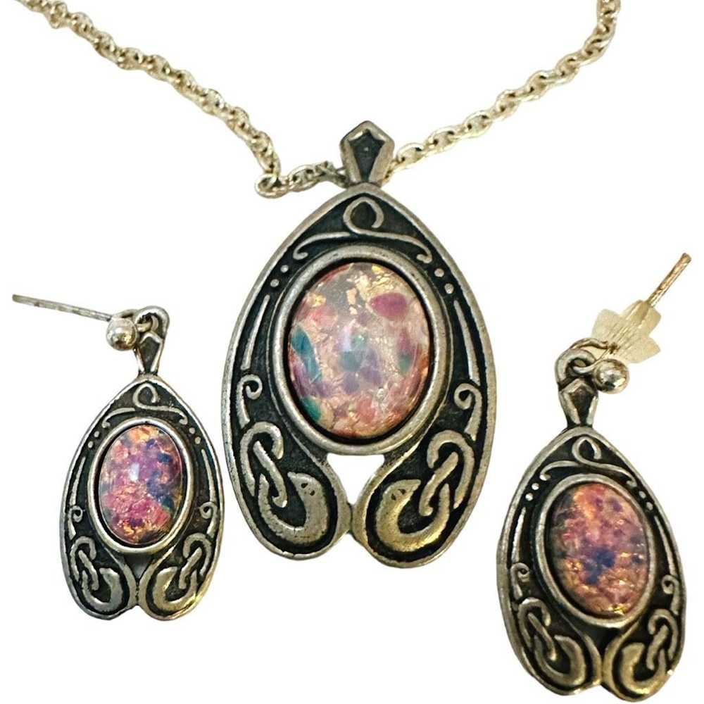 Other MIRACLE Signed Fire Opal Antiqued Gold Plat… - image 1