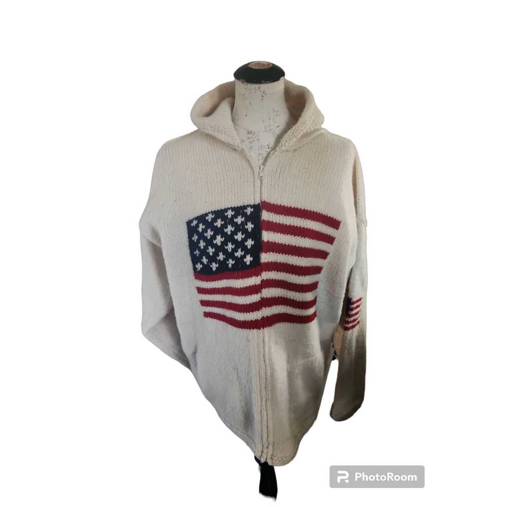 Handcrafted Hand Knit Wool Hooded Americana Sweat… - image 1