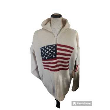 Handcrafted Hand Knit Wool Hooded Americana Sweat… - image 1