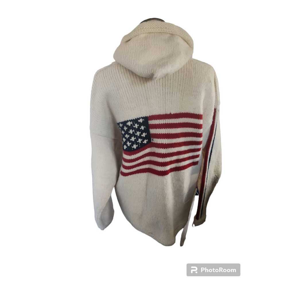 Handcrafted Hand Knit Wool Hooded Americana Sweat… - image 3