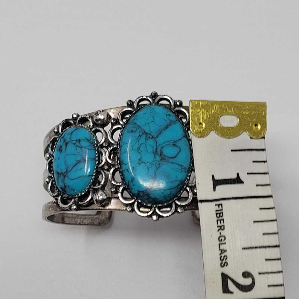Vintage 90's Silver Tone Faux Turquoise Filigree … - image 4