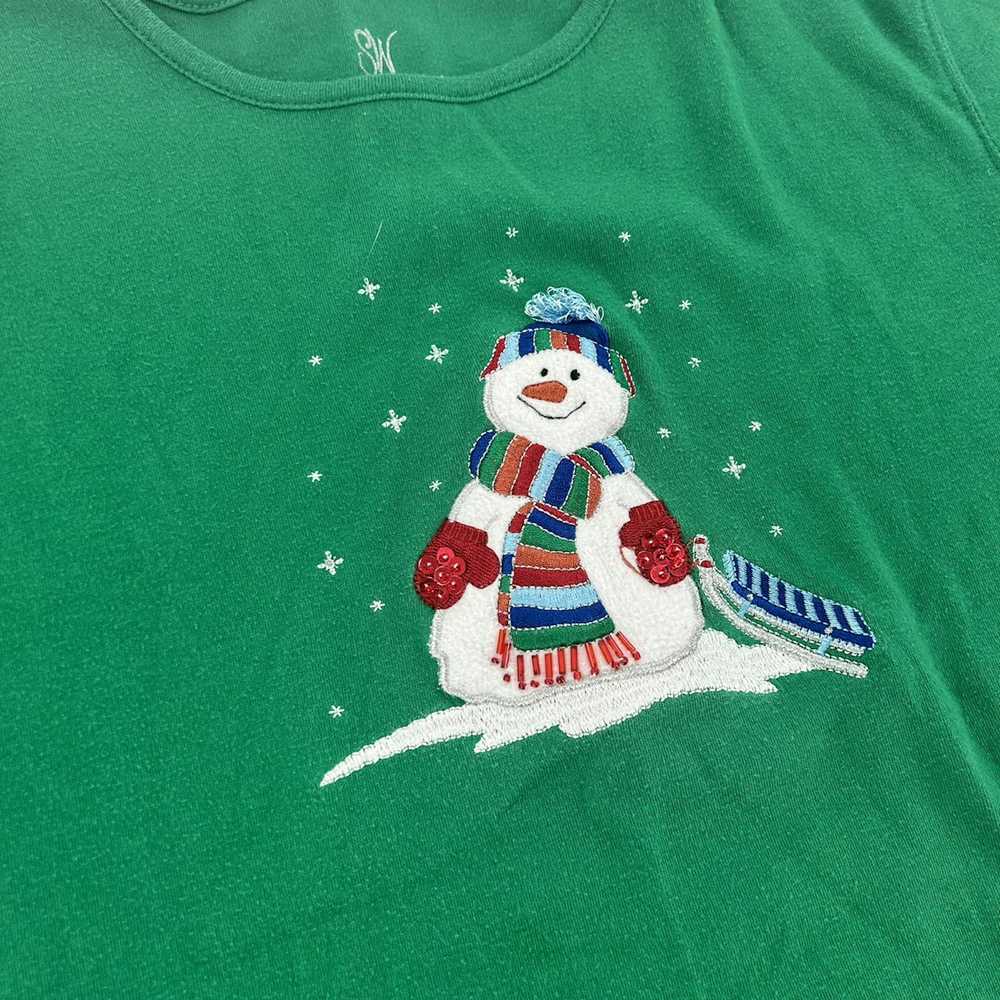 Vintage Vintage Embroidered Snowman Long Sleeve S… - image 2