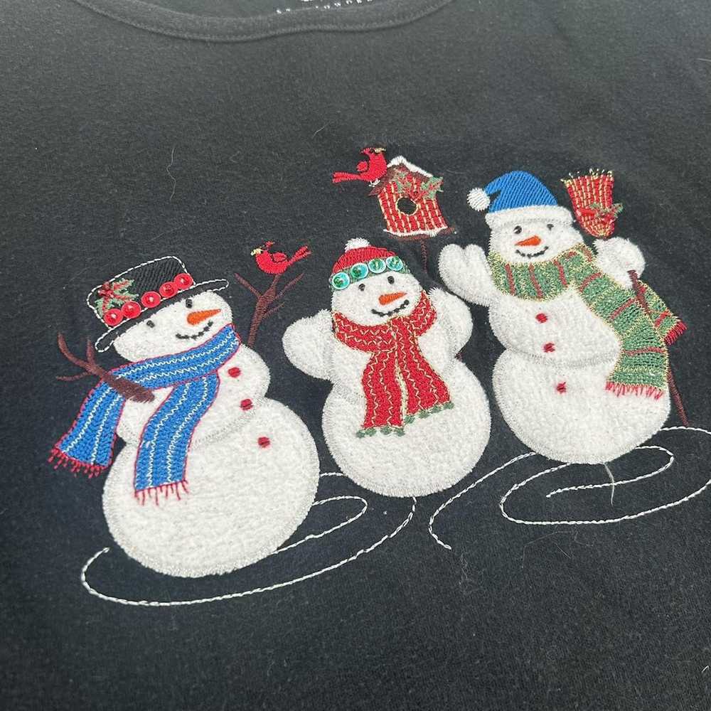 Vintage Vintage Black Embroidered Snowman Long Sl… - image 2