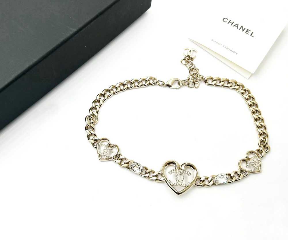 Chanel Chanel Gold CC Heart Crystal Chain Choker … - image 2