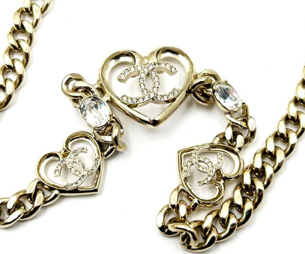 Chanel Chanel Gold CC Heart Crystal Chain Choker … - image 4