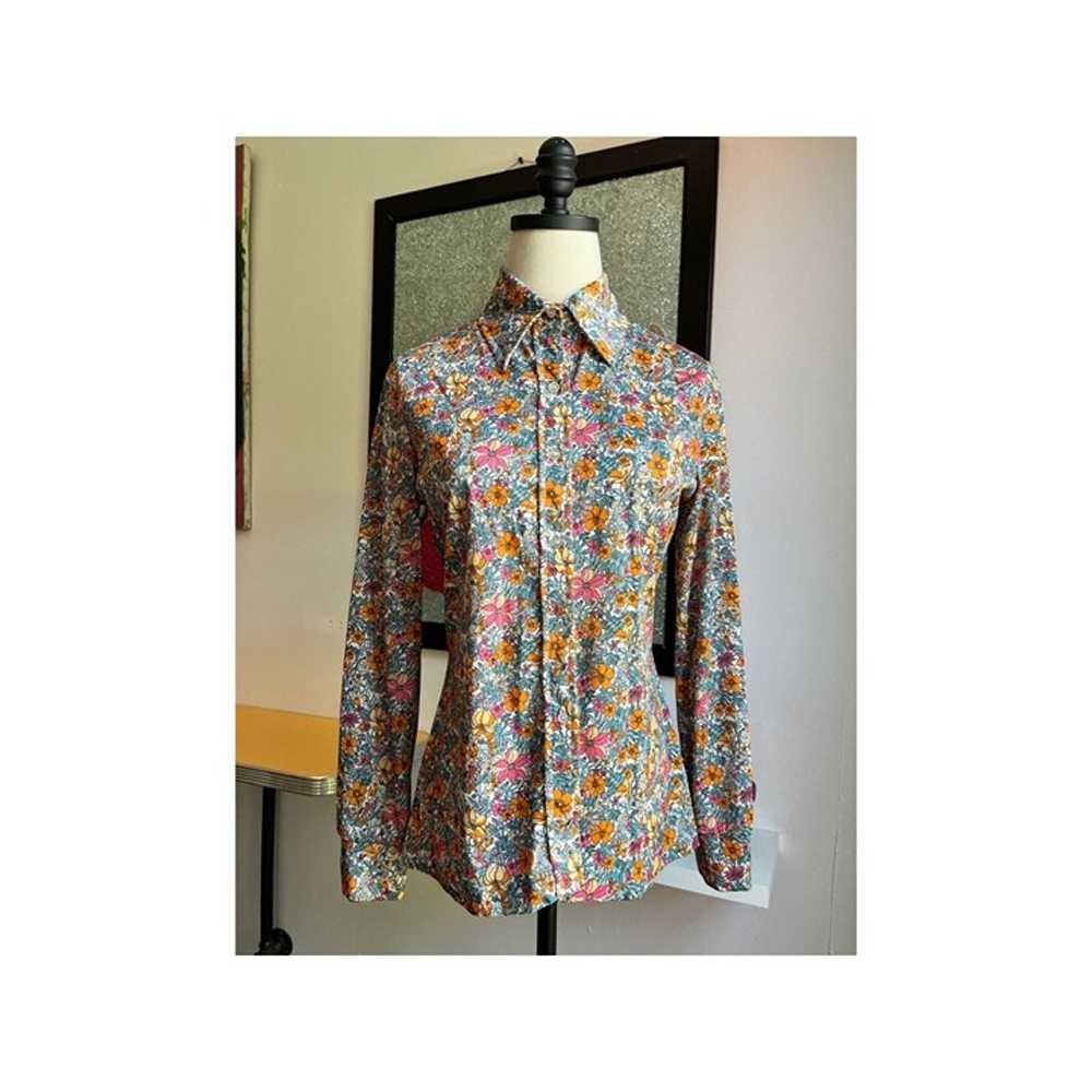 70s floral print wing tip collar shirt vintage - image 1