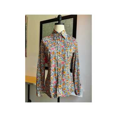 70s floral print wing tip collar shirt vintage
