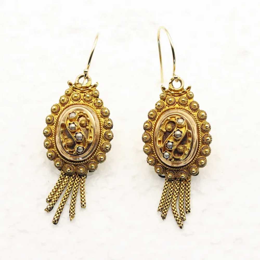 Antique Victorian earrings 14k gold cannetille se… - image 11