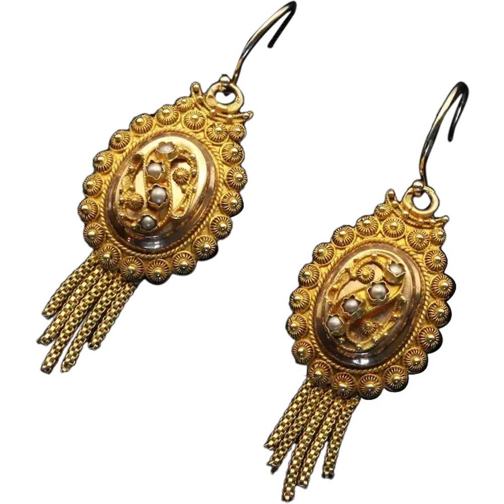 Antique Victorian earrings 14k gold cannetille se… - image 1