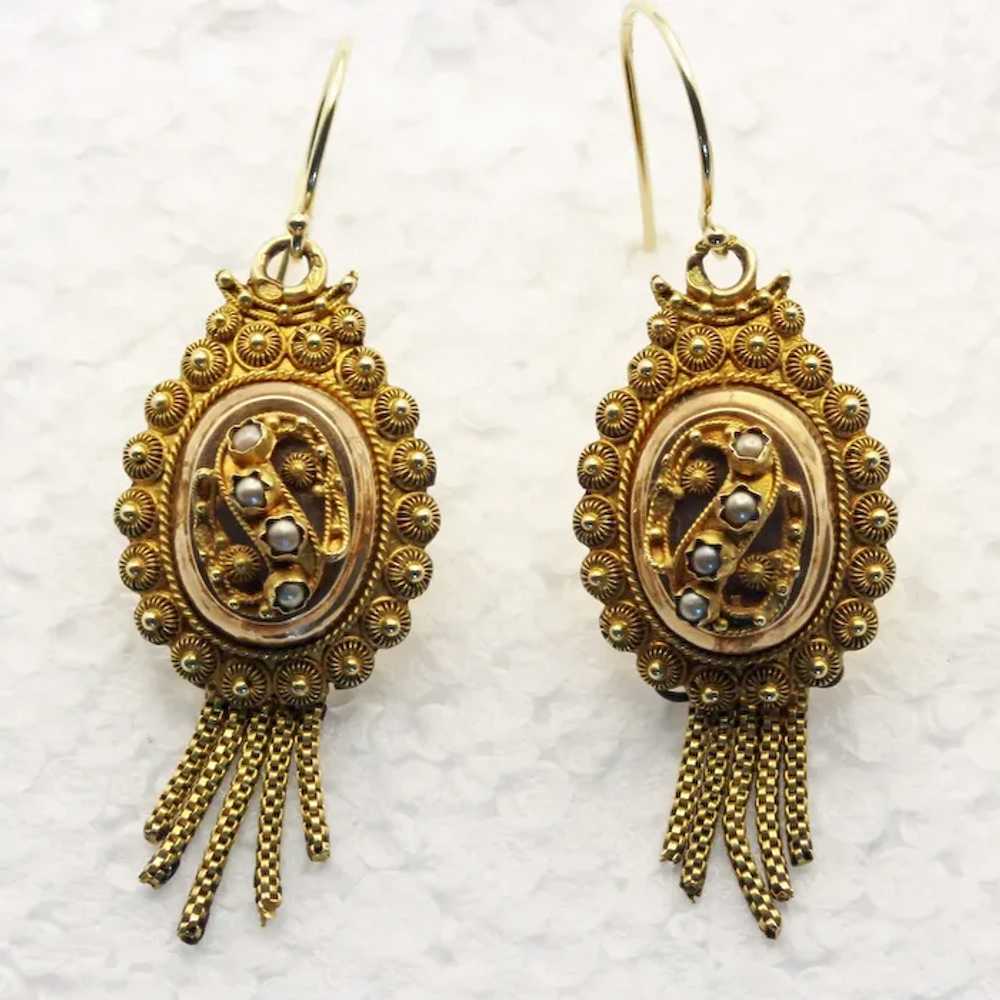 Antique Victorian earrings 14k gold cannetille se… - image 2