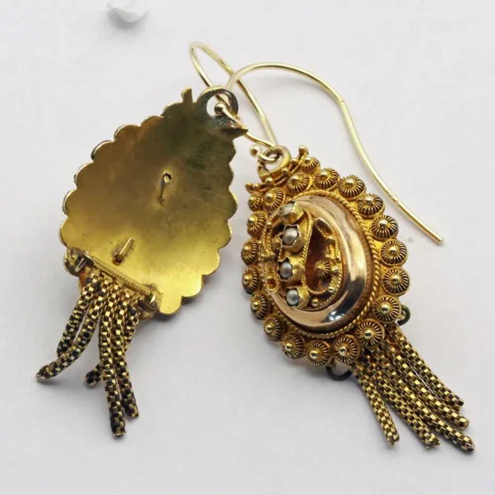 Antique Victorian earrings 14k gold cannetille se… - image 3