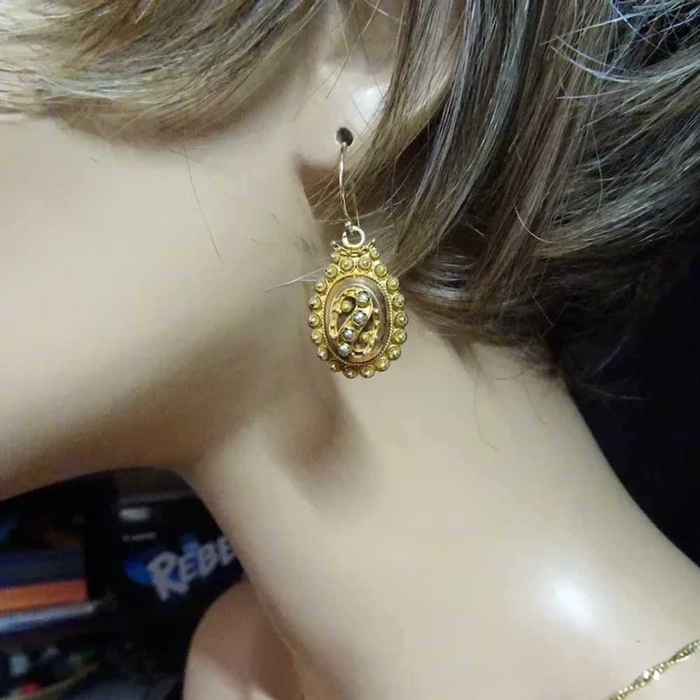 Antique Victorian earrings 14k gold cannetille se… - image 5