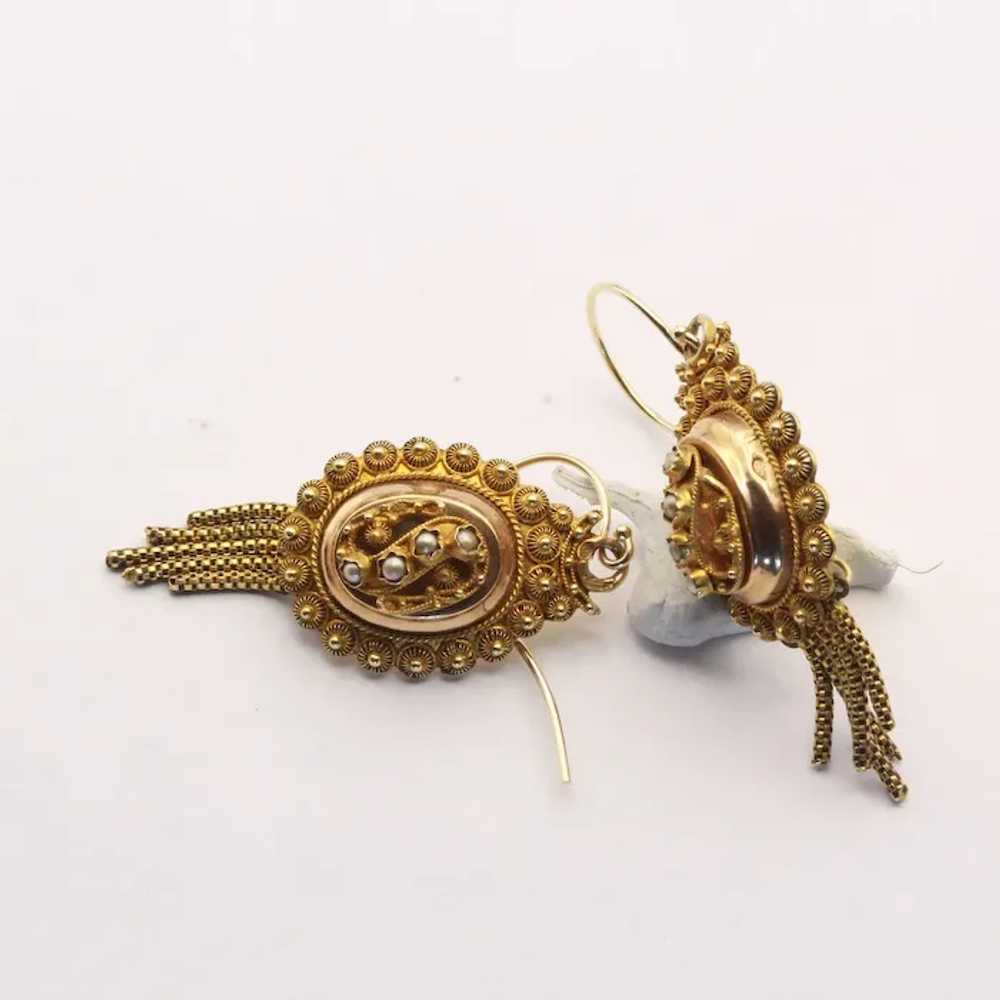 Antique Victorian earrings 14k gold cannetille se… - image 6