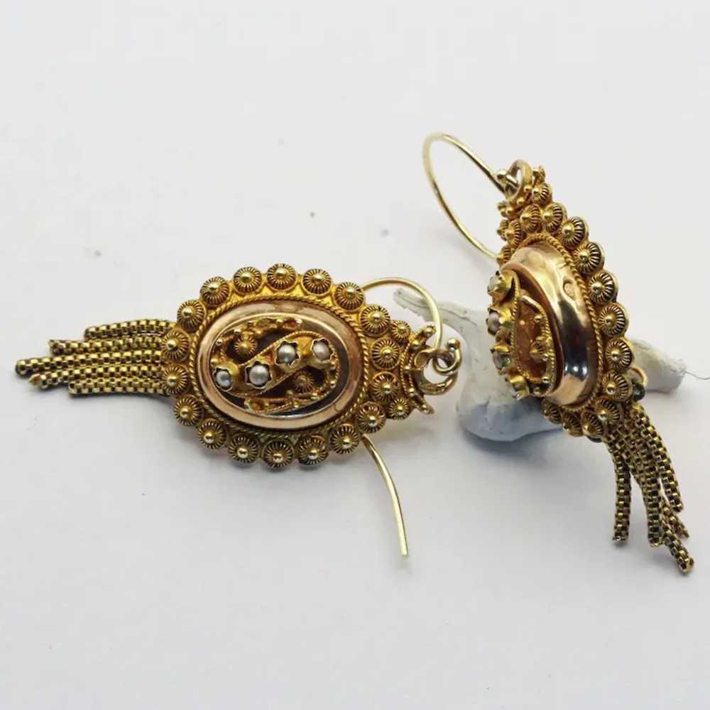 Antique Victorian earrings 14k gold cannetille se… - image 8