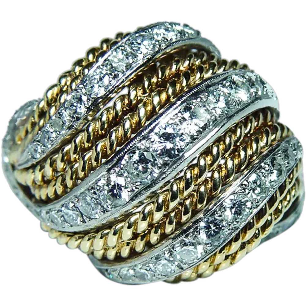 Vintage Massive 17gr Diamond Cocktail Ring 18K Go… - image 1