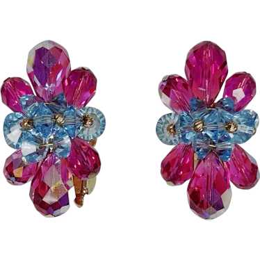 Vintage Vendome Blue and Fuchsia Crystal Earrings… - image 1